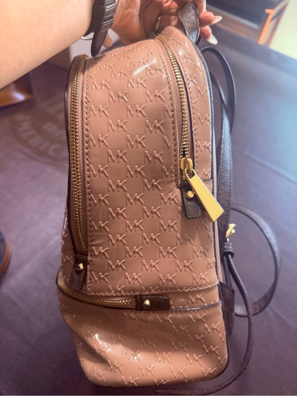 Michael Kors Blush Patent Monogram (medium/small) Backpack with Gold Hardware